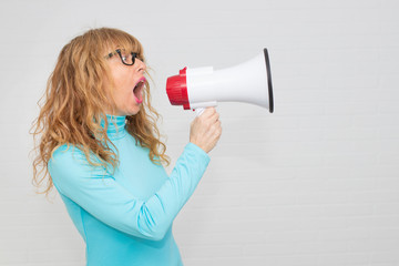 portrait of adult woman with megaphone