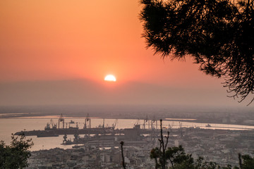 Thessaloniki / Greece 22 march 2019 : sunset in the most beautiful city of Greece photo taken from...