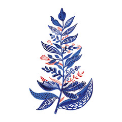 Blue branch illustration with red elements