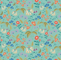 Field flowers illustration  on mint background