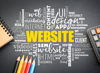 WEBSITE word cloud on the desk, business concept background