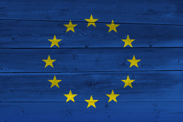 Europe EU flag painted on old wood plank