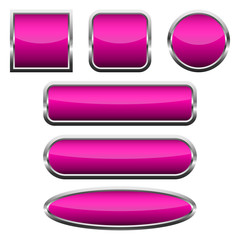 Set of pink glossy buttons. Vector illustration.
