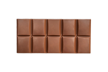 Chocolate bar isolated on white. Top view.