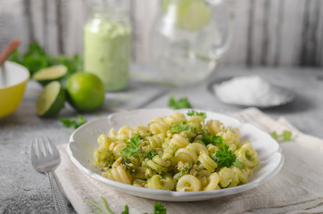 Fresh semolina pasta with pesto