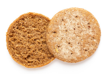 Rye bread slice on a white background.