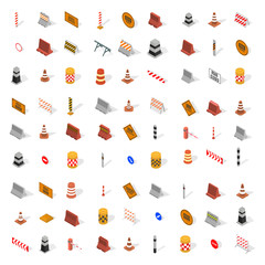 Under construction design elements in 3D, vector illustration.