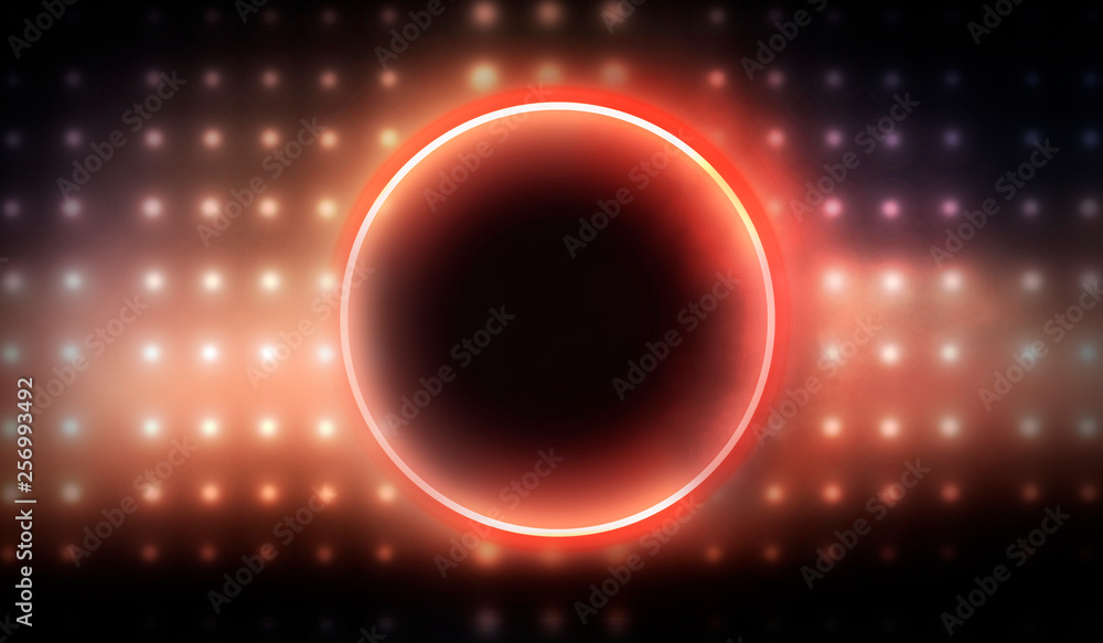 Wall mural neon circle, neon lights. neon circle with the center of a dark empty scene with spotlights. abstrac