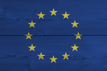 Europe EU flag painted on old wood plank