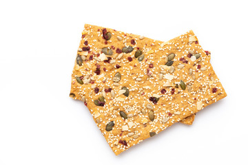 Rye bread slice on a white background.