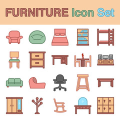 furniture icon set filled line style. vector eps10 illustration