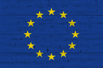 Europe EU flag painted on old wood plank