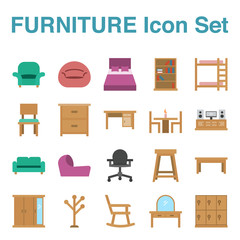 furniture Icon set with flat style. vector EPS10 Illustration