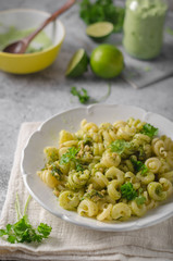 Fresh semolina pasta with pesto