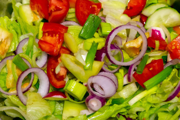 fresh delicious bright salad tomatoes peppers mix onion red leeks vegetable set design base
