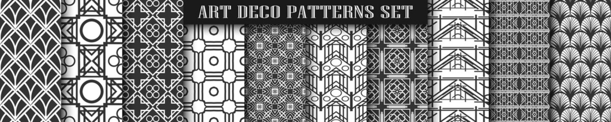 Vintage ornamental art deco retro seamless backgrounds and textures set . Vector illustrations in this collection can be used for wrapping paper, wallpapers, tiling, flooring, fabric, textile