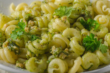 Fresh semolina pasta with pesto