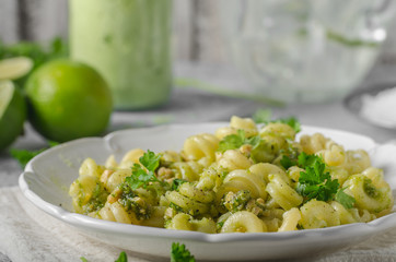 Fresh semolina pasta with pesto