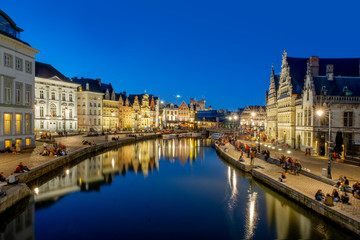 Fototapeta na wymiar Graslei and Korenleien streets the center of Ghent in Belgian Flanders