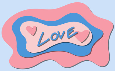 Paper cutting pink and blue color with text love vector