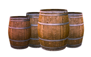 Obraz premium old oak barrel aging wines flavoring flavor natural material winemaking group of large tiny white background