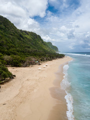 An aerial view of Beach Pantai Nunggalan in Uluwatu in Bali, Indonesia
