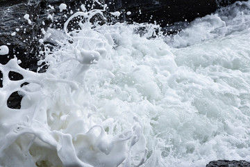 Storms Create Violent sea spray whitewater in Porthleven - Cornwall UK