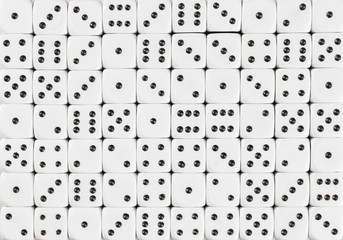 Background pattern of 70 white dices, random ordered