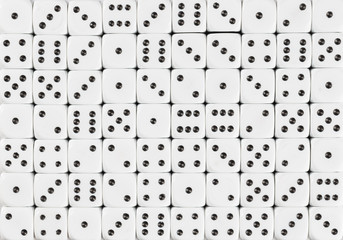 Background pattern of 70 white dices, random ordered