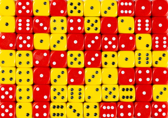 Background of 70 random ordered red and yellow dices