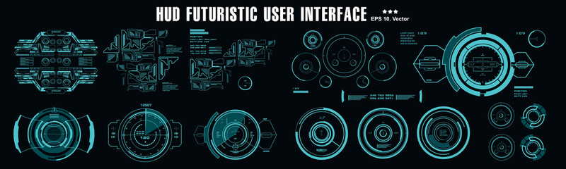 Futuristic virtual graphic touch user interface, HUD dashboard display virtual reality technology screen, target