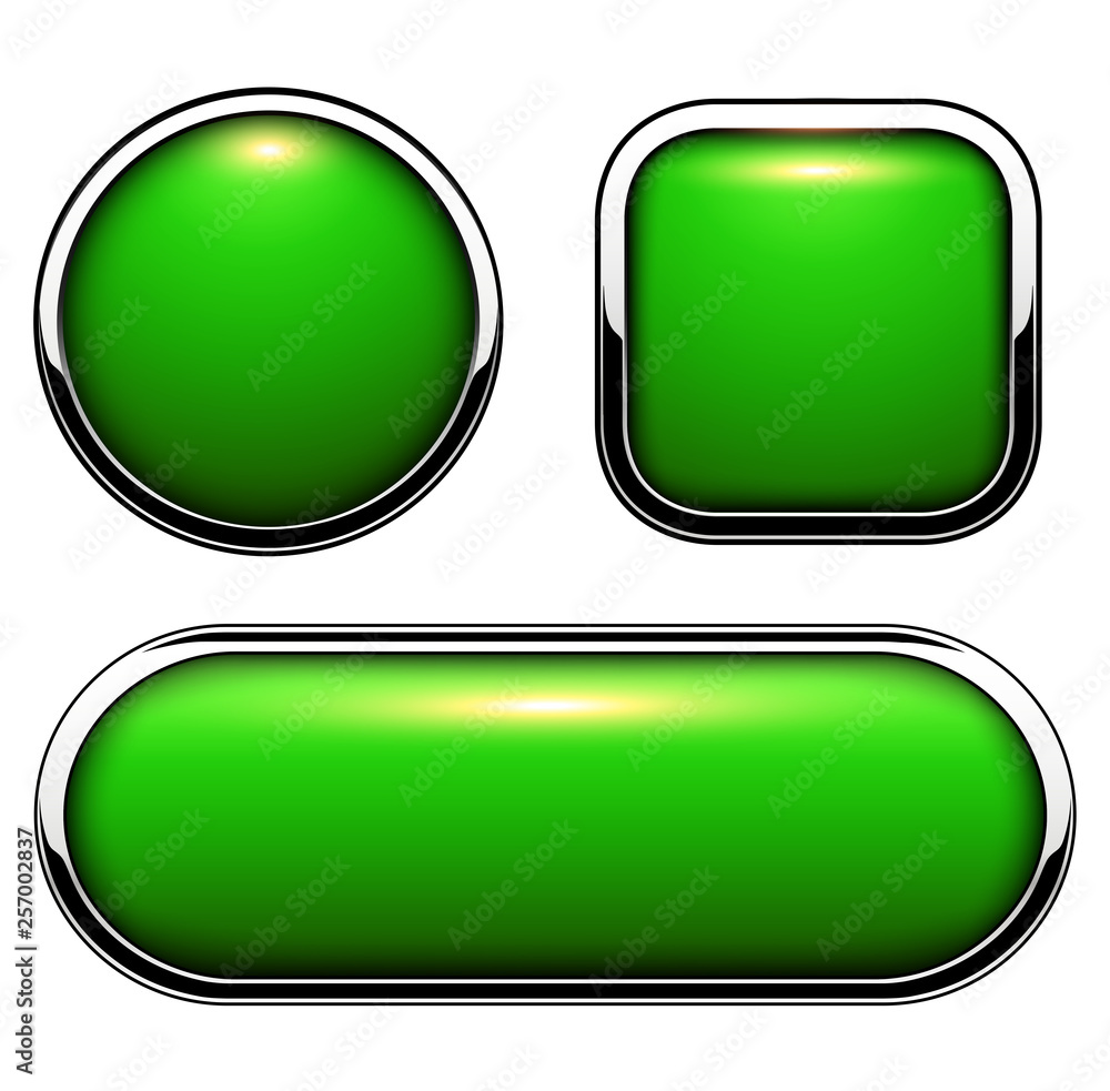 Poster glossy buttons green with metallic chrome elements
