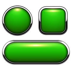 Glossy buttons green with metallic chrome elements