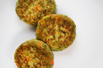 Vegetable patties on a white plate. Vegetarian food.