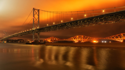 Forth Road & Rail Bridges at night