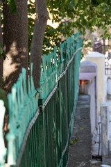 Iron fence, Natural background, Garden wall in a graveyard, heritage building