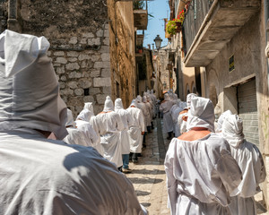 procession of penitents on Good Friday in Benevento and Avellino, Campania-Italy - obrazy, fototapety, plakaty