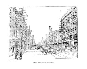 Philadelphia city. Engraving illustration
