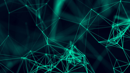 Big data visualization. Abstract background with connecting dots and lines. 3D rendering. High resolution.