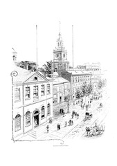 Philadelphia city. Engraving illustration