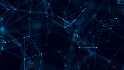 Big data visualization. Abstract background with connecting dots and lines. 3D rendering. High resolution.