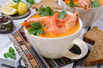 Traditional creamy soup with shrimp