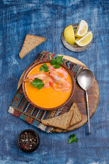 Traditional creamy soup with shrimp