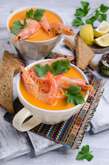 Traditional creamy soup with shrimp