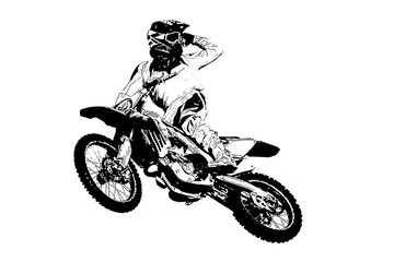Obraz na płótnie Canvas black and white silhouette of a motorcyclist