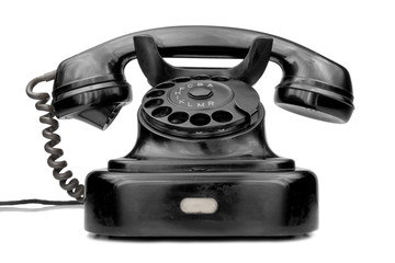 black telephone on white background