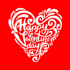 Hand drawn elegant modern brush lettering of Happy Valentines Day isolated on red background. Vector illustration.