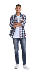 Portrait of African-American teenage boy on white background © New Africa