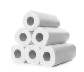 Rolls of paper towels on white background