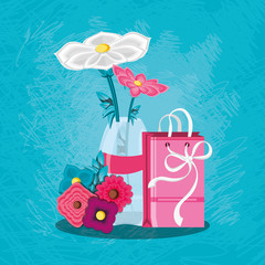 shopping bag with flowers in vase